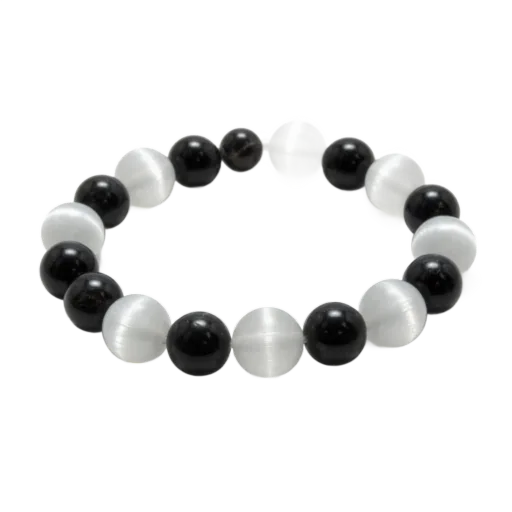 Selenite & Black Tourmaline Bracelet